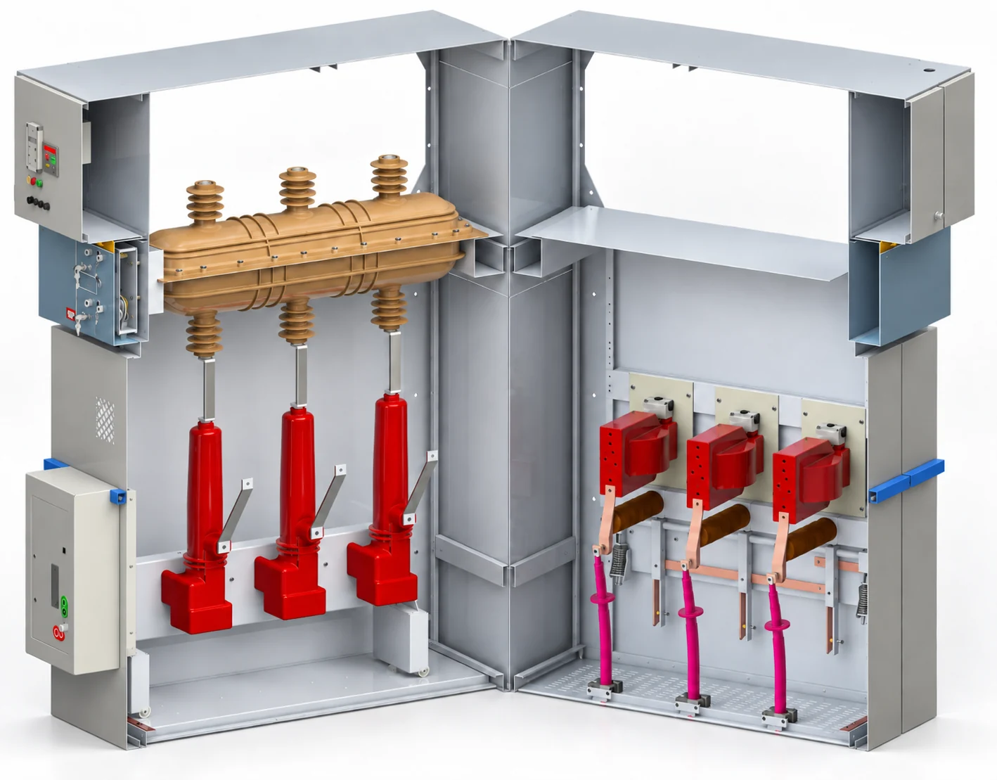 ME36-04 36 kV kesicili giriş çıkış hücresinin 3B iç yerleşimi