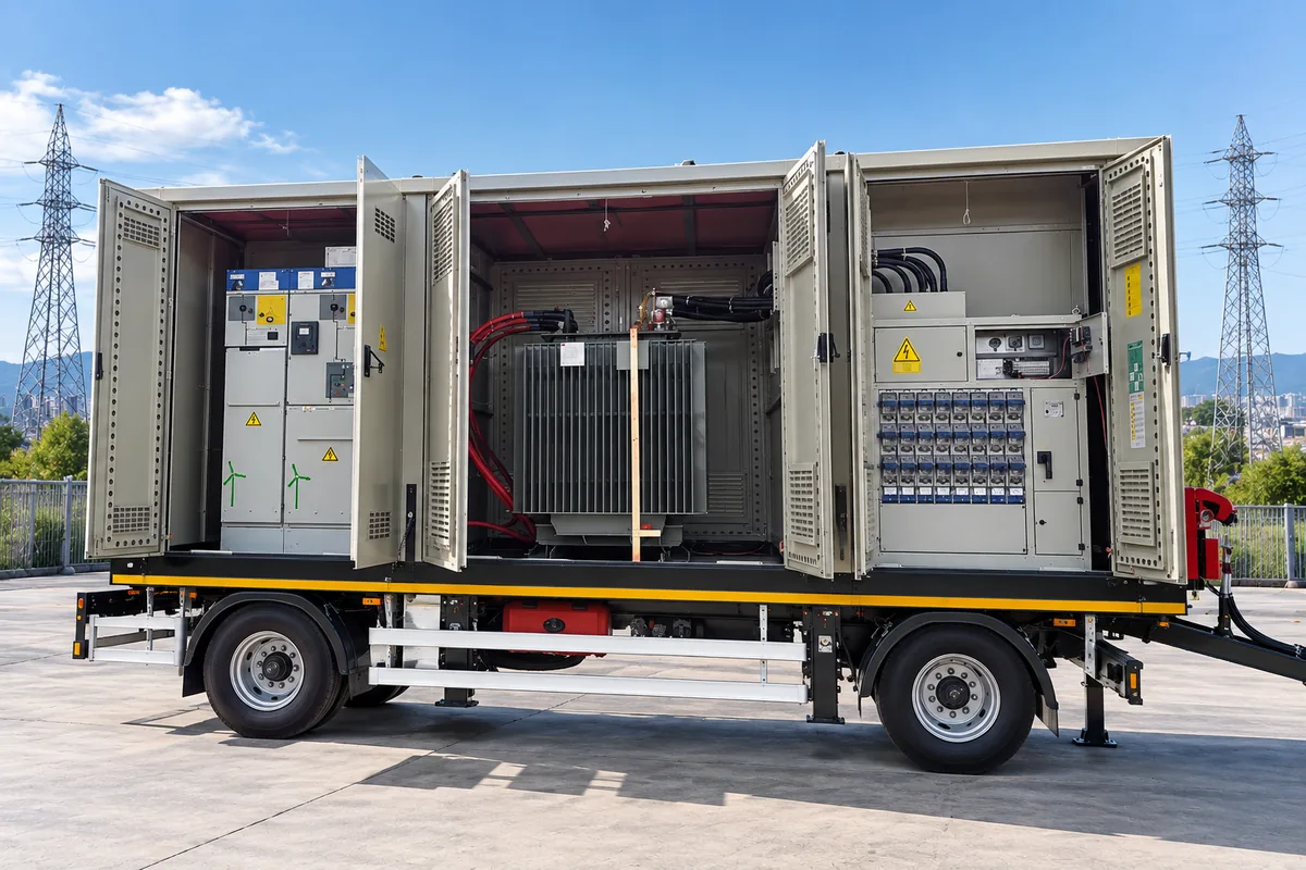 Kapıları açık mobil trafo merkezi OG trafo ve AG bölümleri